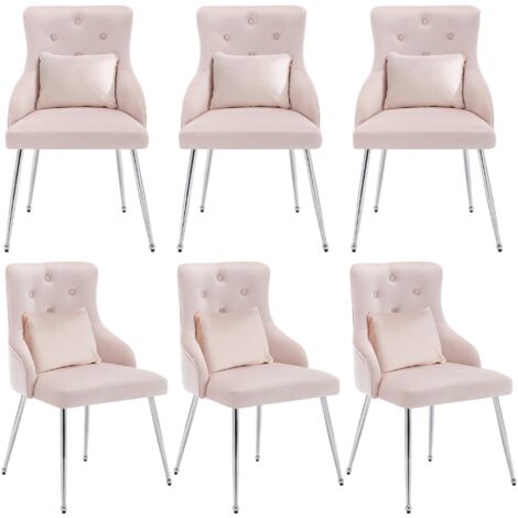 Sillón moderno de terciopelo rosa, juego de 6 piezas, tapizado con botones y patas de metal, ideal para sala de estar, dormitorio, estudio u oficina.