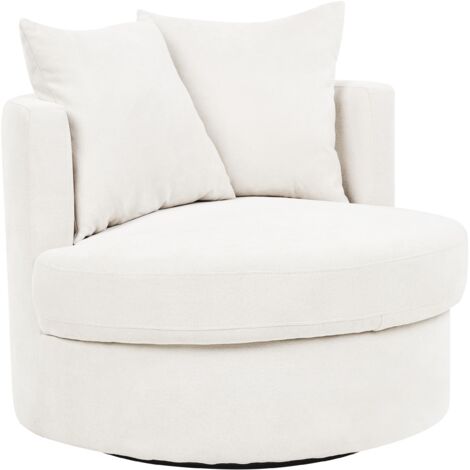 sillón moderno glamour respaldo redondo poliéster base giratoria hierro con dos cojines beige claro dalby