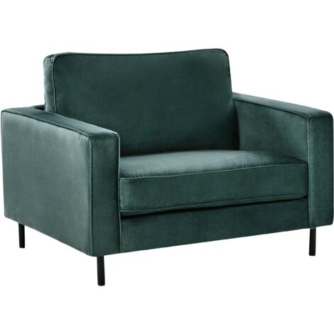 Sillón moderno minimalista de terciopelo cojines patas de metal verde oscuro Savalen