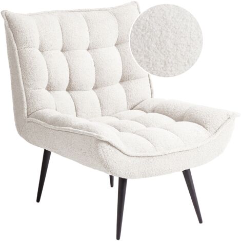 Sillón moderno sin brazos de bouclé ocio patas de hierro negro acolchado blanco Alvesta