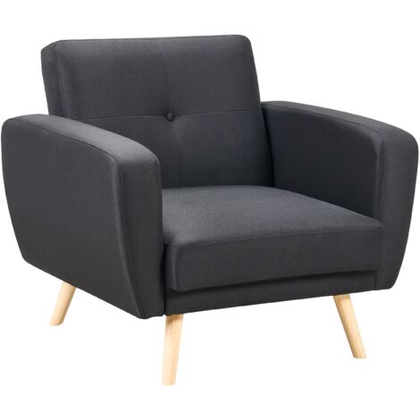 Sillón negro tejido copetudo respaldo ajustable patas de madera retro comedor Florli