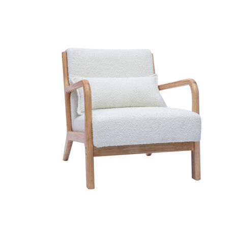 Sillón nórdico de borreguillo blanco y madera clara maciza DERRY