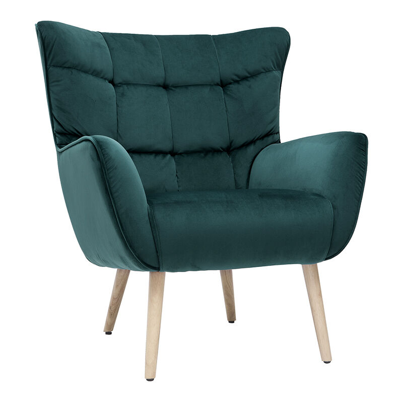 

Sillón nórdico efecto terciopelo azul petróleo y madera AVERY