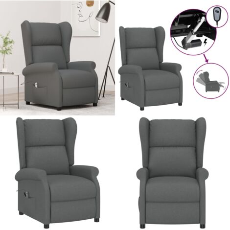 Sillón orejero reclinable eléctrico de tela gris oscuro - Asiento cómodo - Reposapiés eléctrico