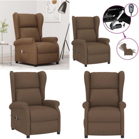 Sillón orejero reclinable eléctrico tela marrón - Asiento cómodo - Reposapiés eléctrico