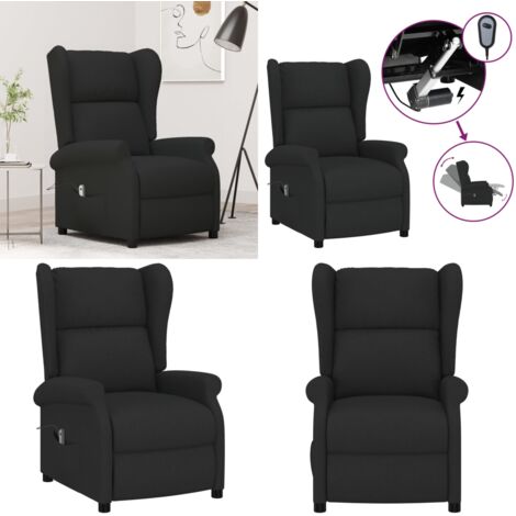 Sillón orejero reclinable eléctrico tela negro - Asiento cómodo - Reposapiés eléctrico