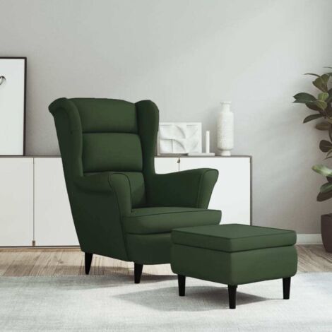 Sillón orejero y taburete de terciopelo verde oscuro vidaXL