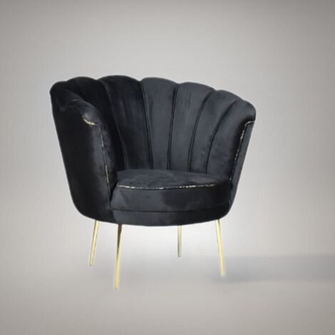 Sillón Orel en terciopelo negro Babyface 28 patas doradas H76xL70xP70