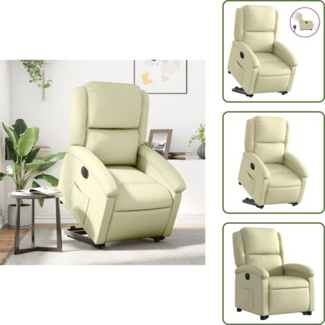 Sillón para mayores - vidaXL Sillón reclinable eléctrico elevable cuero auténtico crema - Sillón con motor eléctrico