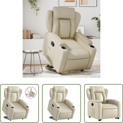 Sillón para personas mayores -  Sillón reclinable elevable cuero artificial color crema