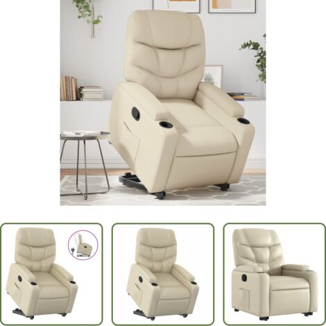 Sillón para personas mayores -  Sillón reclinable elevable cuero artificial color crema
