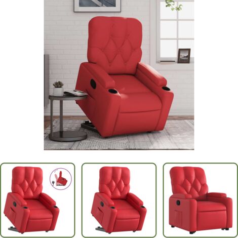 Sillón para personas mayores -  Sillón reclinable elevable cuero artificial rojo