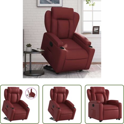Sillón para personas mayores -  Sillón reclinable elevable cuero artificial rojo tinto