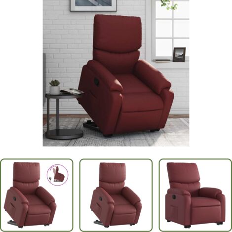 Sillón para personas mayores -  Sillón reclinable elevable cuero artificial rojo tinto