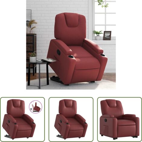 Sillón para personas mayores -  Sillón reclinable elevable cuero artificial rojo tinto