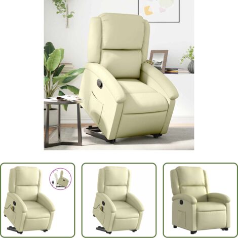 Sillón para personas mayores -  Sillón reclinable elevable cuero auténtico color crema