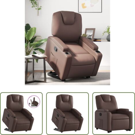 Sillón para personas mayores -  Sillón reclinable elevable cuero sintético marrón