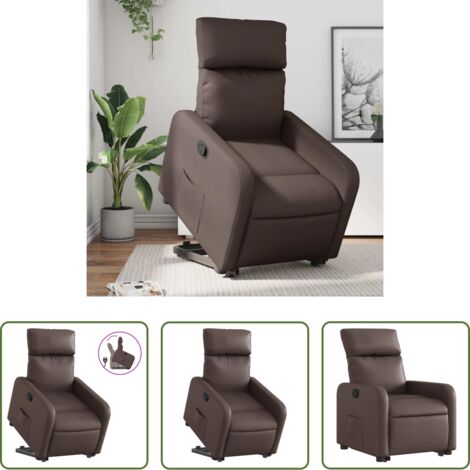 Sillón para personas mayores -  Sillón reclinable elevable cuero sintético marrón