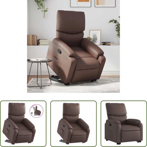 Sillón para personas mayores -  Sillón reclinable elevable cuero sintético marrón