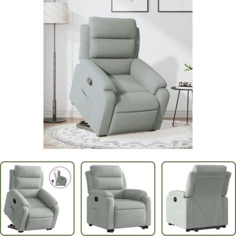 Sillón para personas mayores -  Sillón reclinable elevable terciopelo gris claro
