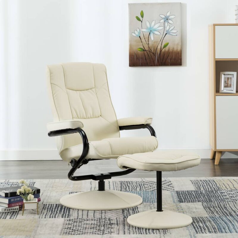 

Sillón para TV con reposapiés cuero sintético crema