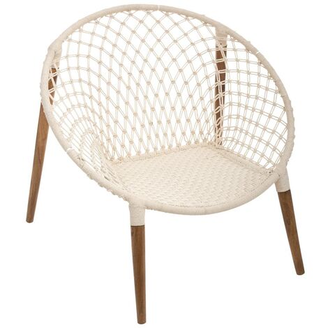Sillón 'Raina' trenzado blanco - algodón y teca - Atmosphera créateur d'intérieur
