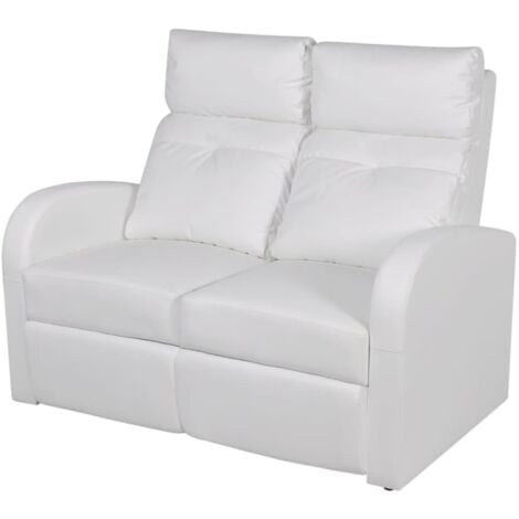 Sillón reclinable con 2 plazas de cuero artificial blanco vidaXL - Blanco