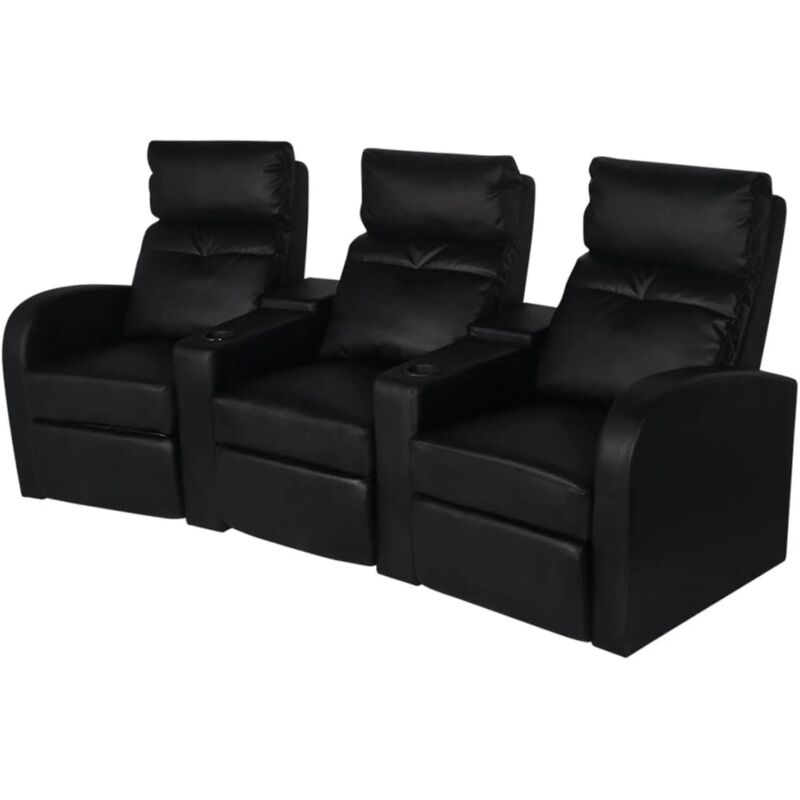 

Sillón Reclinable de 3 Plazas de Cuero Sintético Negro - Negro - Vidaxl