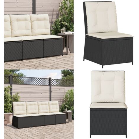 Sillón reclinable con cojines ratán sintético negro - Ratán sintético - Cojín de asiento