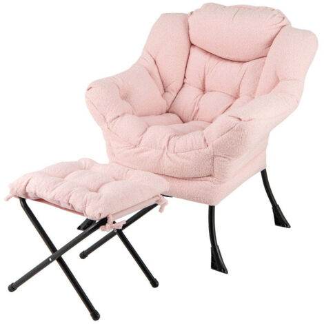 Sillón reclinable con reposabrazos, bolsillo lateral y otomana - Rosa
