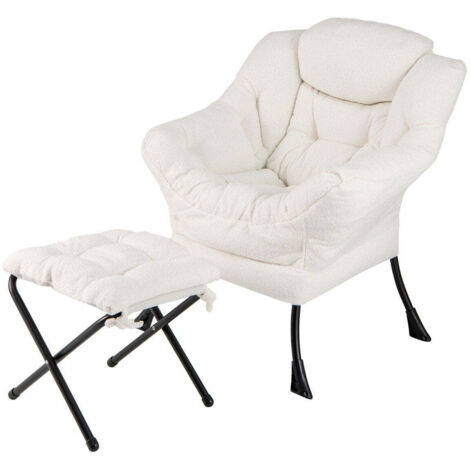 Sillón reclinable con reposabrazos, otomana, sherpa beige