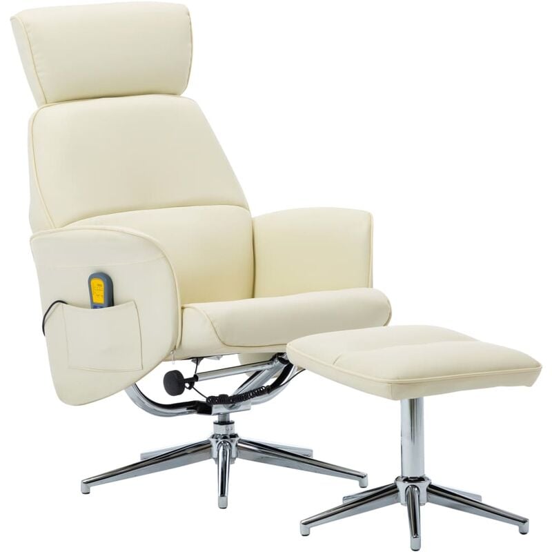 

Sillón reclinable con reposapiés cuero sintético blanco crema