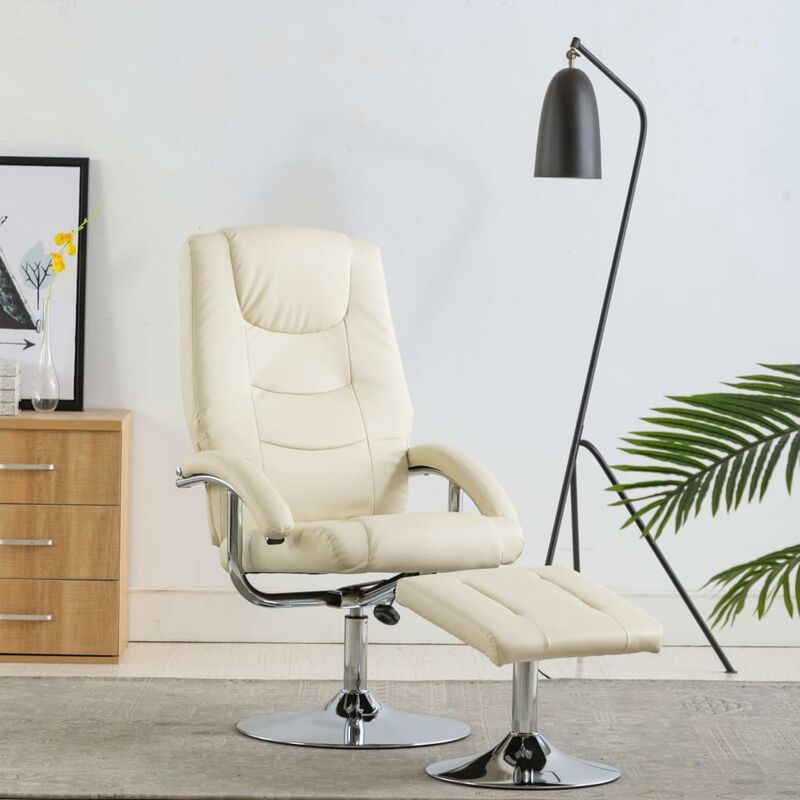

Sillón reclinable con reposapiés cuero sintético blanco crema