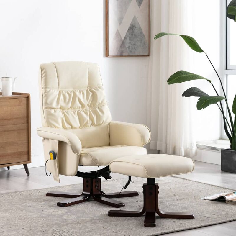 

Sillón reclinable con reposapiés cuero sintético crema