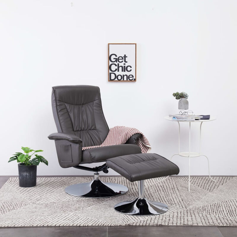 

Sillon reclinable con reposapies cuero sintetico gris