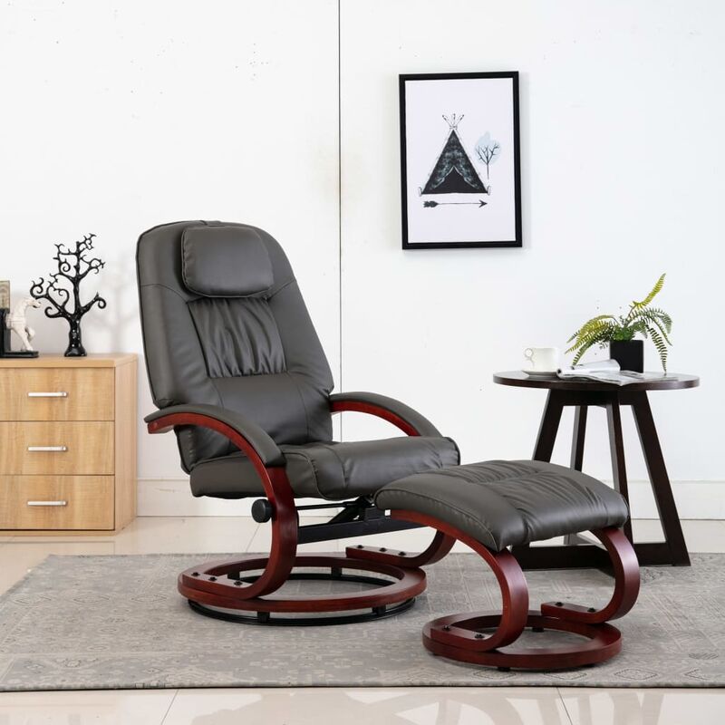 

Sillón reclinable con reposapiés cuero sintético gris