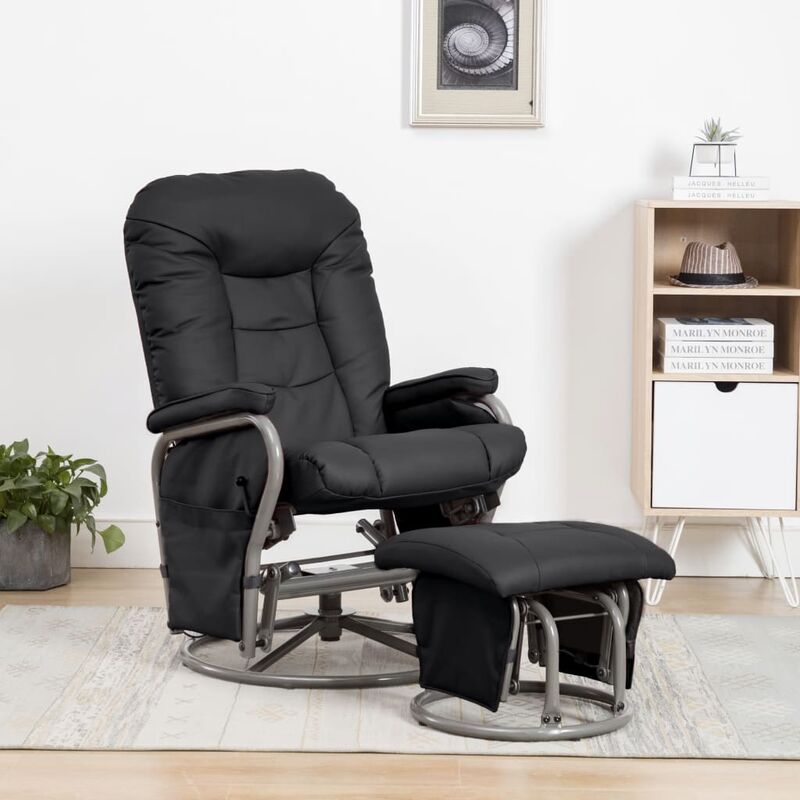 

Sillón Reclinable con Reposapiés Cuero Sintético Negro - Negro - Vidaxl