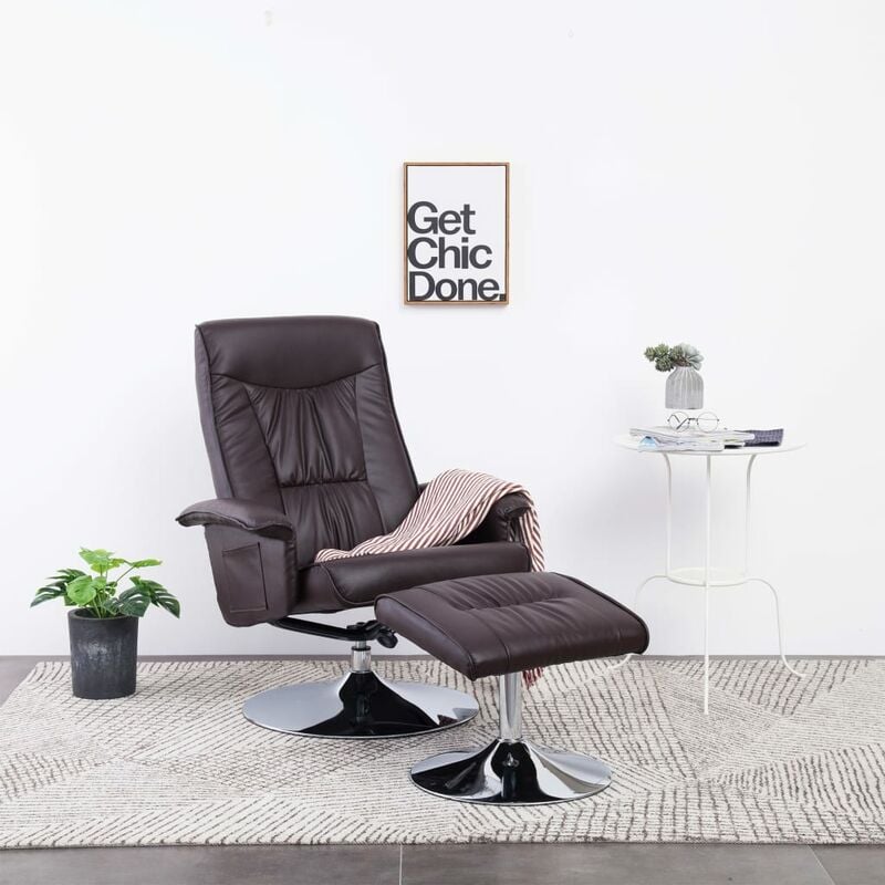 

Sillón reclinable con reposapiés cuero sintético marrón