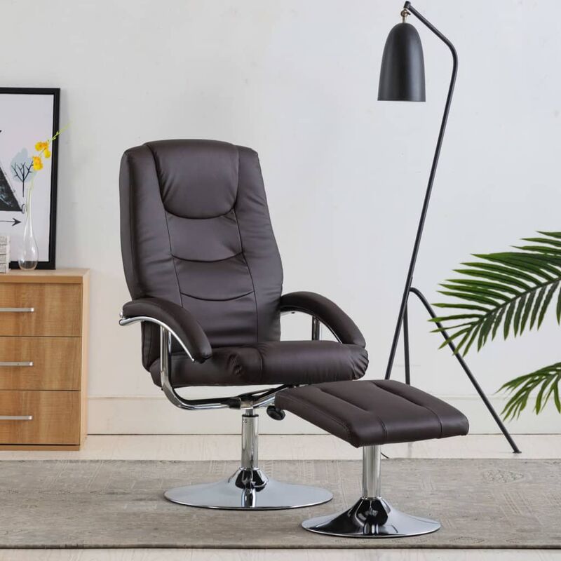 

Sillón reclinable con reposapiés cuero sintético marrón