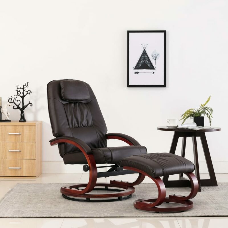 

Sillón reclinable con reposapiés cuero sintético marrón