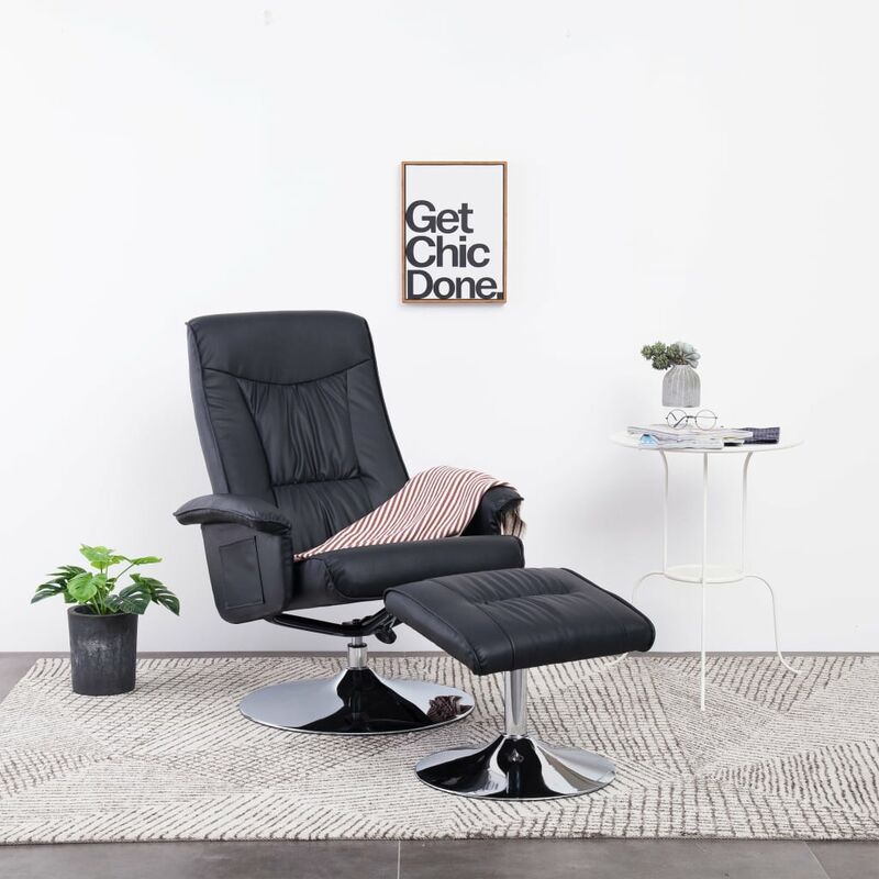 

Sillón reclinable con reposapiés cuero sintético negro