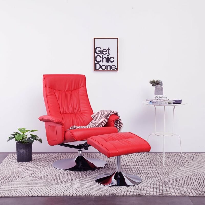 

Sillón reclinable con reposapiés cuero sintético rojo