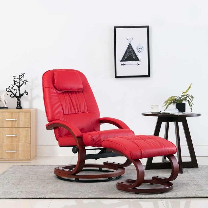 

Sillón reclinable con reposapiés cuero sintético rojo