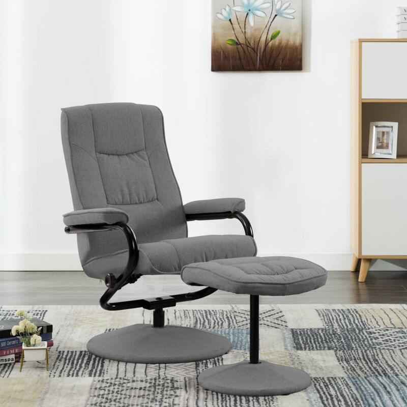 

Sillon reclinable con reposapies de tela gris claro