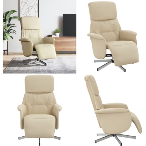 Sillón reclinable con reposapiés tela color crema - Asiento cómodo - Reposapiés