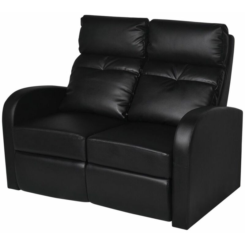 

Sillón reclinable de 2 plazas de cuero artificial negro