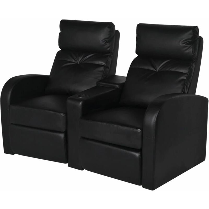 

Sillón reclinable de 2 plazas de cuero artificial negro