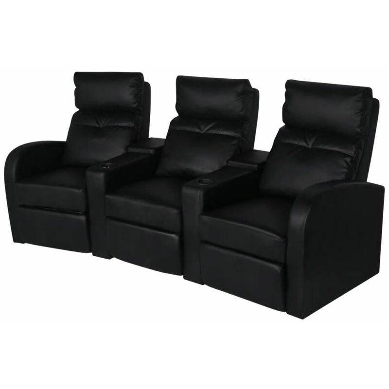 

Sillón reclinable de 3 plazas de cuero artificial negro