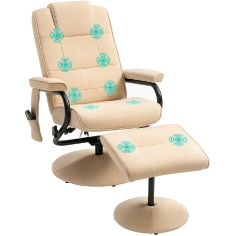 Sillón reclinable de 360° color crema con calefacción, función de masaje y bolsillo lateral, ideal para el salón: máximo confort y relajación.