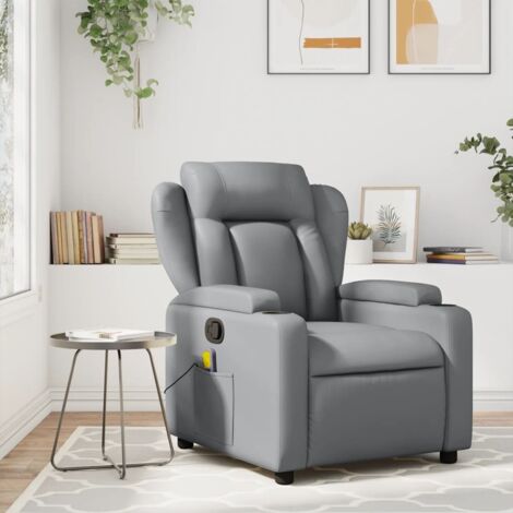Sillón reclinable de cuero sintético gris vidaXL